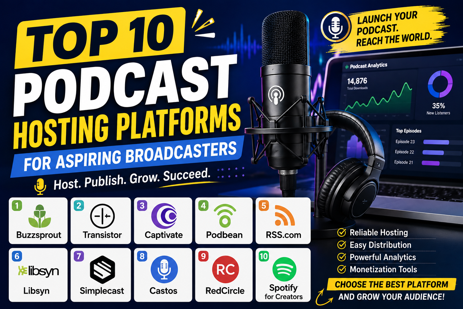 Top 10 Podcast Hosting Platforms for Aspiring Broadcasters