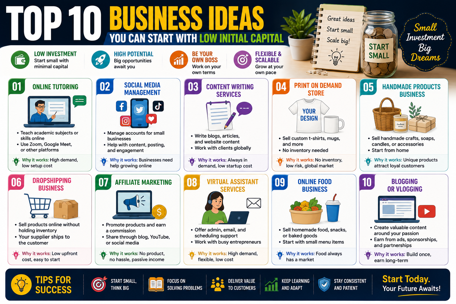 Top 10 Business Ideas You Can Start with Low Initial Capital