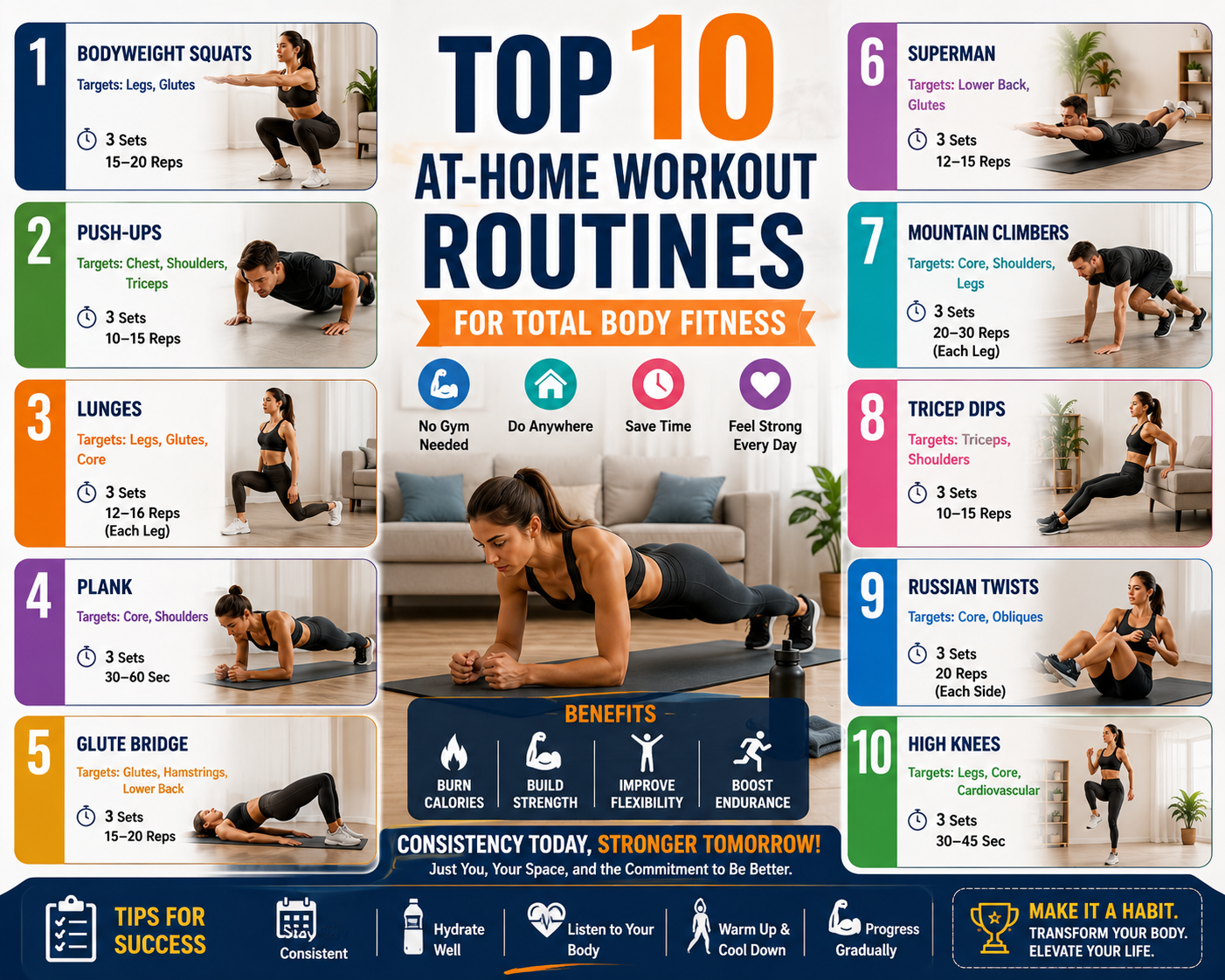 Top 10 At-Home Workout Routines for Total Body Fitness