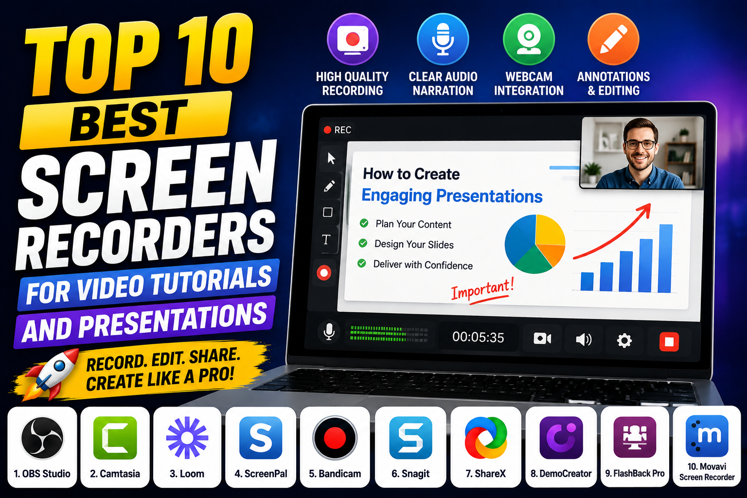 Top 10 Best Screen Recorders for Video Tutorials and Presentations