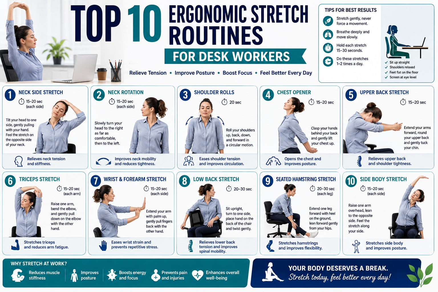Top 10 Ergonomic Stretch Routines for Desk Workers