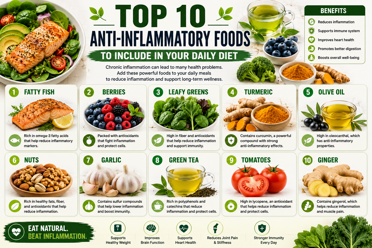Top 10 Anti-Inflammatory Foods to Include in Your Daily DietInflammation is a double-edged sword.