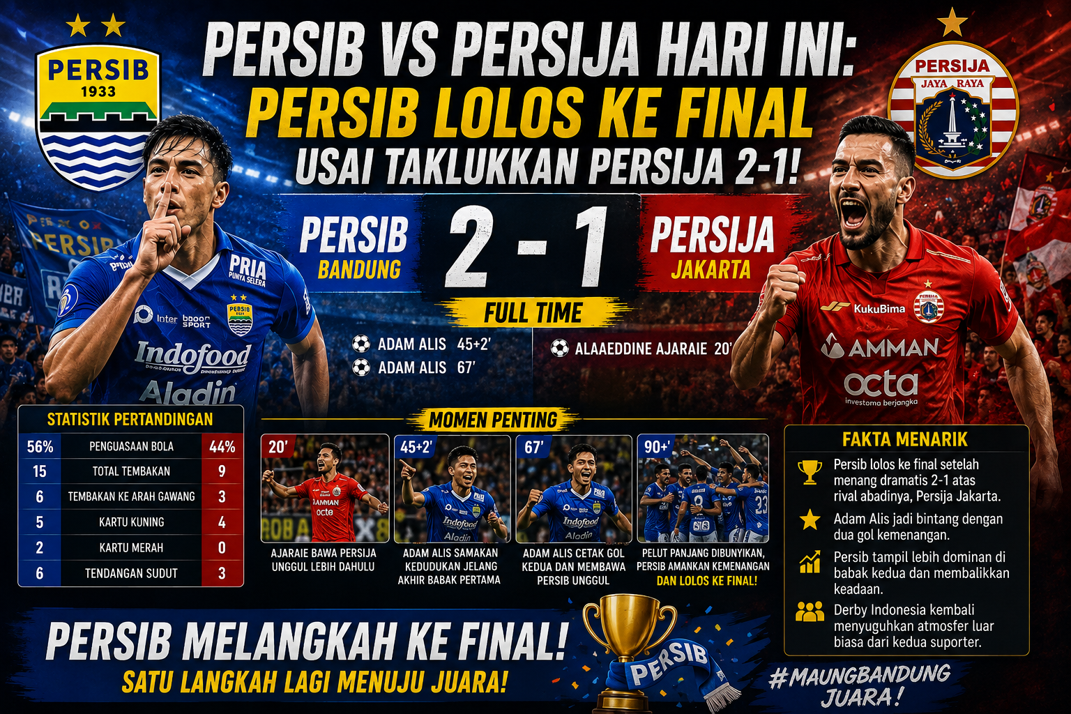 Persib vs Persija Hari Ini: Persib Lolos ke Final Usai Taklukkan Persija 2-1