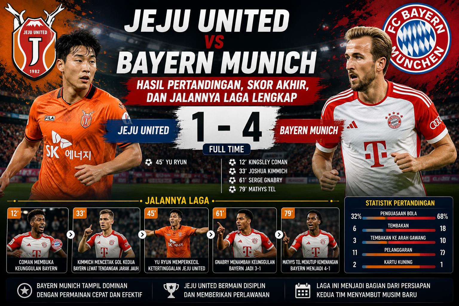 Jeju United vs Bayern Munich: Hasil Pertandingan, Skor Akhir, dan Jalannya Laga Lengkap