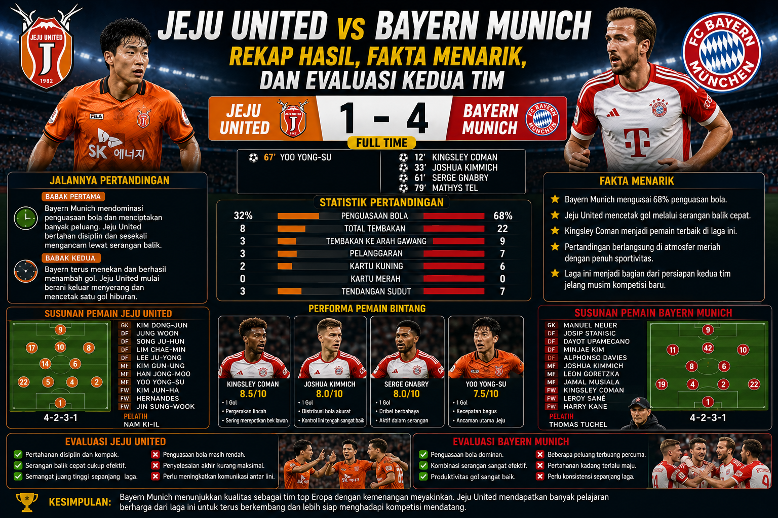 Jeju United vs Bayern Munich: Rekap Hasil, Fakta Menarik, dan Evaluasi Kedua Tim