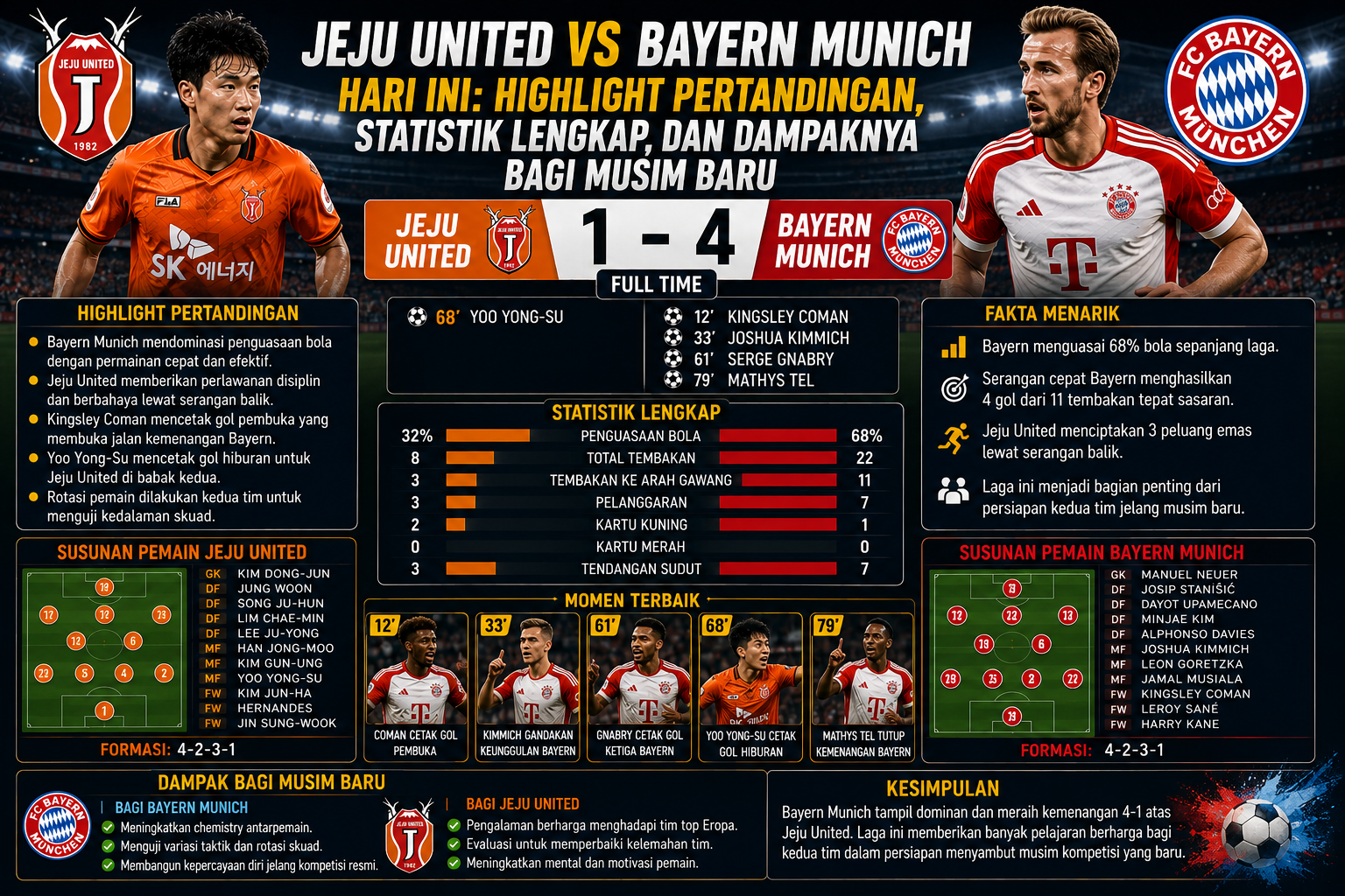 Jeju United vs Bayern Munich Hari Ini: Highlight Pertandingan, Statistik Lengkap, dan Dampaknya bagi Musim Baru
