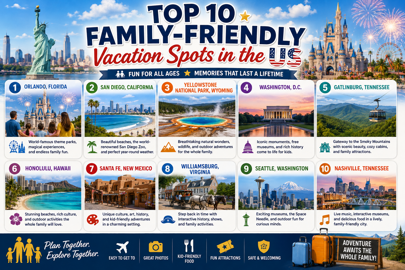 Top 10 Family-Friendly Vacation Spots in the US