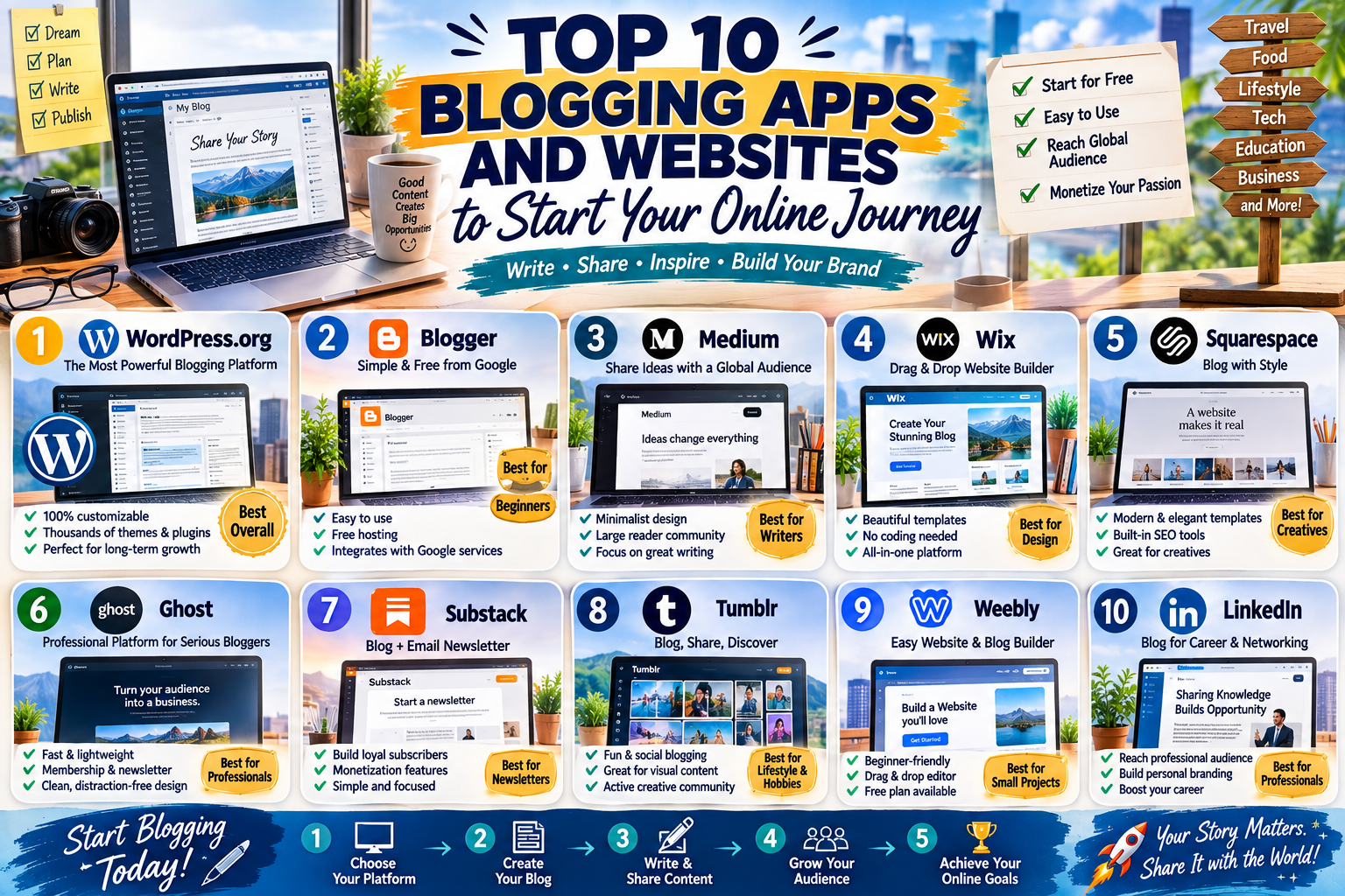 Top 10 Blogging Apps and Websites to Start Your Online Journey