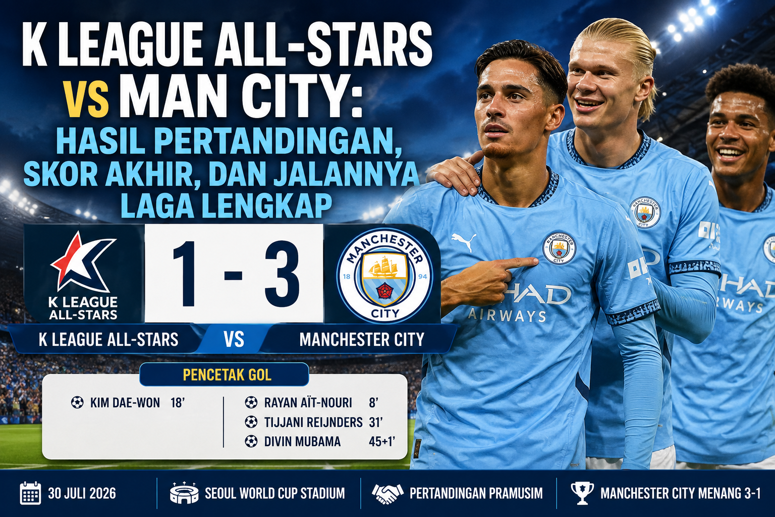 K League All-Stars vs Man City: Hasil Pertandingan, Skor Akhir, dan Jalannya Laga Lengkap