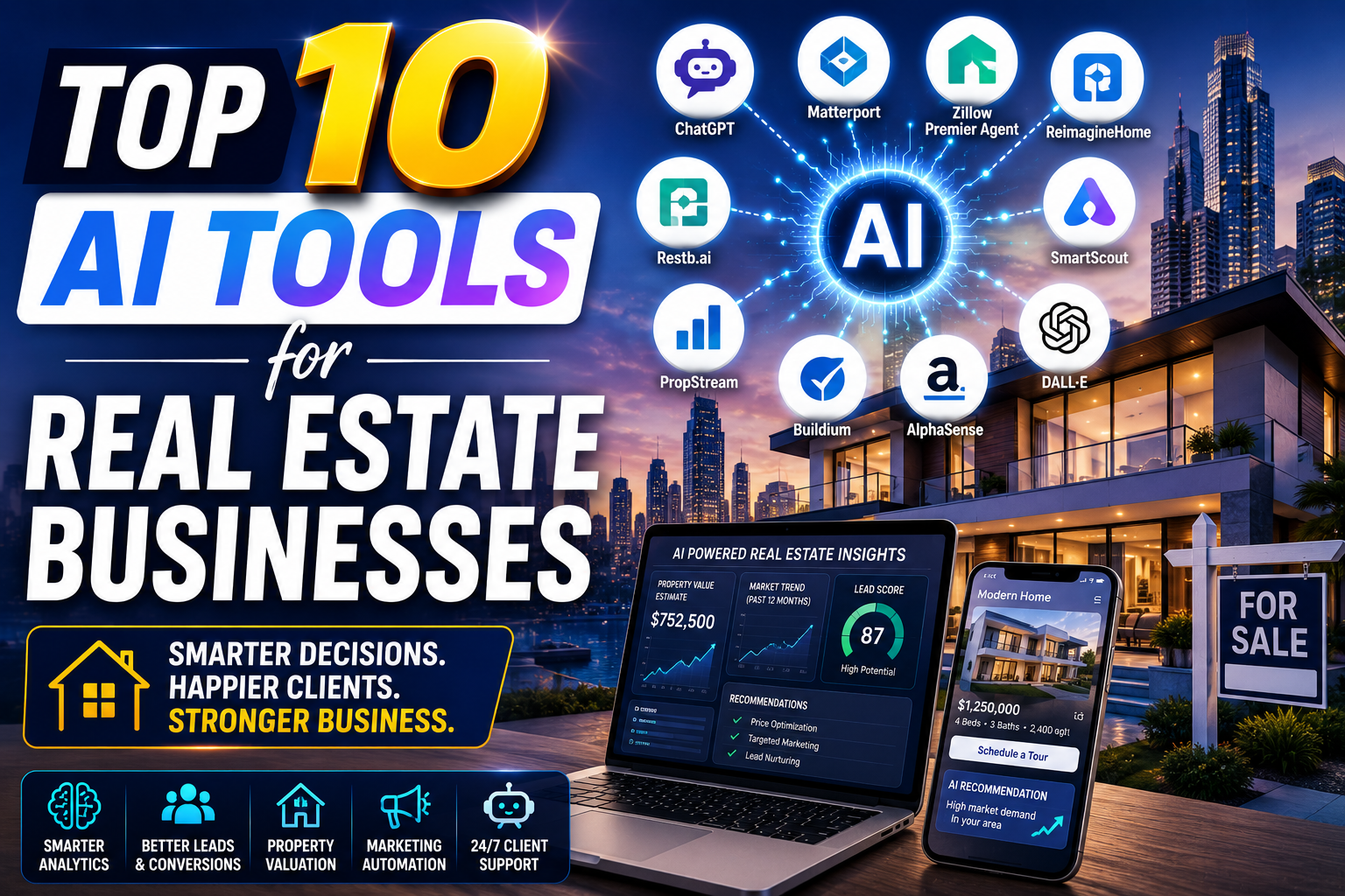 The global real estate landscape is undergoing an unprecedented digital overhaul. In 2026, real estate agencies, commercial property firms, and solo brokers are shifting away from manual lead management, costly physical staging, and time-consuming lease extraction. AI-driven solutions have transitioned from optional tech upgrades to essential business infrastructure.According to industry metrics, real estate professionals who integrate specialized AI into their daily workflows save up to 10 hours per week on content production, property valuation, lead qualification, and document processing.Whether you manage residential sales, oversee commercial portfolios, or run high-volume property management operations, this guide reviews the top 10 AI tools for real estate businesses in 2026—detailing their core functionality, ideal use cases, and deployment benefits.Quick Comparison: Best Real Estate AI Tools at a GlanceAI ToolPrimary Focus AreaIdeal Use CaseStandout FeatureHouseCanaryAutomated Valuation & Market IntelligenceInvestors, Brokers, & LendersMachine learning automated CMAs and predictive valuation modelsVirtual Staging AIVirtual Interior Staging & RenderingResidential Agents & Marketing TeamsGenerative AI room staging in under 10 secondsEliseAIConversational Virtual Leasing AgentsMultifamily & Residential Property Management24/7 multi-channel prospect engagement and tour schedulingRestb.aiReal Estate Computer Vision & Image TaggingMLS Systems, Portals, & Large BrokeragesAutomated image feature recognition and compliance taggingProphiaAI Lease Abstraction & Portfolio IntelligenceCommercial Real Estate (Office, Retail, Industrial)Automated extraction of complex lease terms and clausesLeadflowPredictive Lead Scoring & Off-Market SourcingReal Estate Investors & Sourcing AgentsAnalyzes billions of data points to predict sellers within 90–180 daysWrite.HomesAI Content Generation & Listing DescriptionsResidential Real Estate AgentsReal estate-specific copy generator trained on MLS standardsREimagineHome AIVirtual Renovation & Architectural RedesignHome Sellers, Flippers, & Interior AgenciesGenerative AI virtual remodeling and structural visualizationCherreReal Estate Data Integration & AnalyticsEnterprise Real Estate & Portfolio Asset ManagersCentralizes scattered property datasets into unified analytics hubsLocalizeOSAI Nurture & Hyper-Personalized DiscoveryHigh-Volume Residential BrokeragesAutonomous buyer matching and conversational lead re-engagementTechnical Overview: How AI Accelerates the Real Estate Value Chain +-----------------------------------+ | MULTI-CHANNEL DATA INPUTS | | (MLS, CRM, Lease PDFs, Images) | +-----------------+-----------------+ | v +-----------------------------------+ | REAL ESTATE AI ENGINE | | (NLP, Computer Vision, ML Models)| +-----------------+-----------------+ | +-------------------------------+-------------------------------+ | | | +------------v------------+ +------------v------------+ +------------v------------+ | VISUAL & MARKETING | | OPERATIONAL LEASING | | VALUATION & ANALYTICS | | Virtual staging, photo | | Conversational bots, | | Automated CMAs, lease | | tagging, copy generation| | 24/7 tour scheduling | | abstraction, lead score | +-------------------------+ +-------------------------+ +-------------------------+ Detailed Reviews: The Top 10 AI Tools for Real Estate Businesses1. HouseCanary — Best for Automated Property Valuation & Market IntelligenceHouseCanary leverages deep learning algorithms trained on billions of transaction records, historical property data, and local economic indicators. It delivers accurate property valuations and automated comparative market analysis (CMA) reports.Key AI Features:Predictive Property Valuation: Uses machine learning models to generate instant automated valuation models (AVMs) with tight error margins.Automated CMA Reports: Generates comprehensive comparative market analysis packages in minutes, complete with hyper-local price trend adjustments.Forecast & Risk Analytics: Predicts neighborhood price trends 36 months out to assist investors in timing acquisitions.Why Real Estate Businesses Choose It: Replaces guesswork in pricing conversations with data backed by empirical transaction data.Best For: Investors, mortgage lenders, asset managers, and residential listing agents.2. Virtual Staging AI — Best for Instant Digital Room FurnishingPhysical staging can cost thousands of dollars per property and take days to set up. Virtual Staging AI uses generative vision models to turn empty, unfurnished room photographs into styled interior spaces in seconds.Key AI Features:Sub-10-Second Staging: Transforms empty room photographs into photorealistic furnished spaces almost instantly.Multi-Style Rendering: Offers a library of interior design aesthetics, including Modern, Scandinavian, Industrial, and Luxury Minimalist.Spatial Furniture Placement: Automatically detects walls, windows, floor planes, and ambient lighting to ensure realistic furniture scale and shadows.Why Real Estate Businesses Choose It: Accelerates time-to-market for vacant listings while reducing staging overhead costs.Best For: Residential listing agents, property management teams, and real estate photographers.3. EliseAI — Best for Conversational Virtual Leasing AgentsEliseAI acts as an autonomous virtual leasing assistant for residential and multifamily properties. Integrated with major property management systems (PMS) like Yardi, RealPage, and AppFolio, it handles inbound prospect inquiries across email, SMS, web chat, and voice.Key AI Features:24/7 Inbound Inquiry Handling: Answers specific questions regarding unit pricing, pet policies, amenities, and lease terms instantly.Automated Tour Scheduling: Syncs directly with leasing calendar schedules to book, confirm, and reschedule in-person or self-guided property tours.Continuous CRM Syncing: Logs every prospective tenant interaction directly into the central PMS without human data entry.Why Real Estate Businesses Choose It: Captures late-night leads, eliminates missed inquiries, and significantly lowers property vacancy cycles.Best For: Multifamily residential operators, student housing managers, and large property management companies.4. Restb.ai — Best for Real Estate Computer Vision & Visual RecognitionRestb.ai is an enterprise computer vision platform built specifically for the real estate industry. It scans property photos to automatically detect room types, architectural styles, interior features, and structural condition ratings.Key AI Features:Automatic Image Tagging: Identifies and tags features like stainless steel appliances, granite countertops, hardwood floors, and vaulted ceilings.Image Quality Scoring: Rates image composition, lighting, and clarity to guide agents toward publishing the highest-performing listing headers.ADA & Compliance Auditing: Checks property photo databases automatically for watermarks or policy violations across MLS platforms.Why Real Estate Businesses Choose It: Automates tedious photo classification work during listing creation and enhances search filters across property portals.Best For: Multiple Listing Services (MLS), property portals, large enterprise brokerages, and real estate app developers.5. Prophia — Best for Commercial Real Estate Lease AbstractionCommercial real estate (CRE) leases are complex, multi-page legal documents filled with intricate financial obligations, renewal options, and tenant rights. Prophia uses natural language processing (NLP) to read, abstract, and structure CRE lease documents automatically.Key AI Features:Automated Term Extraction: Pulls rent schedules, escalation clauses, tenant options, operating expense caps, and maintenance responsibilities into structured databases.Source-Document Traceability: Links every abstracted data point directly back to the exact page and paragraph of the original signed PDF document.Portfolio Event Tracking: Sends automated alerts ahead of critical lease milestones, such as renewal notice windows or rent step-ups.Why Real Estate Businesses Choose It: Eliminates hundreds of hours of manual legal review during commercial property due diligence and portfolio onboarding.Best For: Commercial real estate asset managers, REITs, retail landlords, and industrial property owners.6. Leadflow — Best for Predictive Lead Scoring & Sourcing Off-Market DealsLeadflow uses AI predictive algorithms to identify homeowners who are statistically likely to list their properties within the next 90 to 180 days. By evaluating public records, financial indicators, and historical transactions, it scores leads to focus outreach efforts.Key AI Features:Sellability Scoring: Assigns predictive propensity scores to residential properties based on owner demographic shifts, equity levels, and market trends.Off-Market Sourcing: Helps users discover motivated sellers, distressed properties, and high-equity opportunities before they hit public MLS databases.Automated Direct Outreach: Connects scored lists directly into direct mail and multi-channel marketing tools for targeted campaign execution.Why Real Estate Businesses Choose It: Reduces direct mail and ad spend waste by targeting homeowners with a high probability of selling.Best For: Real estate investors, wholesalers, acquisition teams, and proactive listing agents.7. Write.Homes — Best for Real Estate Copywriting & Listing DescriptionsWrite.Homes is a specialized generative AI platform built specifically for real estate copywriting. Unlike generic language models, it is trained on fair housing regulations, regional real estate terminology, and MLS listing guidelines.Key AI Features:Property Description Generator: Converts bulleted features (e.g., 3 beds, renovated kitchen, pool) into engaging, MLS-compliant listing descriptions.Fair Housing Compliance Filter: Flags potentially problematic phrasing automatically to keep listings compliant with housing laws.Multi-Format Content Suite: Drafts social media posts, email newsletters, neighborhood guides, and open house flyers in seconds.Why Real Estate Businesses Choose It: Saves hours of writing effort while maintaining brand standards across marketing materials.Best For: Solo agents, real estate marketing teams, and busy listing specialists.8. REimagineHome AI — Best for Virtual Renovation & Architectural RedesignFor properties requiring significant repairs or updating, REimagineHome AI allows agents and buyers to visualize full interior and exterior remodeling possibilities. The generative engine redesigns spaces while maintaining original architectural boundaries.Key AI Features:Virtual Architectural Remodeling: Replaces flooring, changes wall textures, updates cabinetry, and alters fixtures within seconds.Exterior & Curb Appeal Enhancement: Visualizes updated siding, roof colors, landscaping, and outdoor patio additions.Multi-Style Concept Generation: Allows users to cycle through dozens of architectural themes to match buyer preferences.Why Real Estate Businesses Choose It: Helps prospective buyers look past outdated finishes to see a property's full potential.Best For: Fix-and-flip investors, home staging agencies, residential sales teams, and interior designers.9. Cherre — Best for Enterprise Real Estate Data IntegrationEnterprise real estate companies often manage fragmented data across internal systems, public records, tax databases, and market providers. Cherre acts as an AI-powered data platform, connecting disparate real estate datasets into a single, unified system.Key AI Features:Automated Entity Resolution: Resolves inconsistencies across property addresses, owner names, and parcel IDs from disparate data sources.Centralized Data Warehouse: Integrates internal portfolio operational data with external financial, demographic, and climate metrics.Custom Analytics Dashboards: Delivers real-time portfolio tracking, market risk evaluations, and acquisition pipelines.Why Real Estate Businesses Choose It: Eliminates data silos, providing institutional real estate teams with a single source of truth for portfolio decisions.Best For: Institutional real estate investors, large enterprise brokerages, commercial asset managers, and proptech developers.10. LocalizeOS — Best for AI-Driven Buyer Matching & Lead NurtureLocalizeOS uses conversational AI and machine learning to match homebuyers with suitable property listings and re-engage dormant database leads.Key AI Features:Hyper-Personalized Matching: Evaluates buyer feedback and lifestyle preferences to recommend tailored property listings.Automated Database Re-Engagement: Sends contextual messages to cold leads within an agency's CRM to re-activate buyers.Conversational AI Assistant (hunter.ai): Interacts via SMS to answer buyer questions, gather criteria updates, and route sales-ready leads to human agents.Why Real Estate Businesses Choose It: Unlocks hidden revenue from neglected CRM databases without requiring extra administrative work.Best For: Residential brokerages, high-volume real estate teams, and buyer agent specialists.Buyer's Guide: Selecting the Right AI Tech Stack for Your BusinessSelecting the ideal combination of AI tools depends on your primary business model and operational challenges. +-----------------------------------+ | WHAT IS YOUR CORE BUSINESS FOCUS? | +-----------------+-----------------+ | +-------------------------------+-------------------------------+ | | | +------v------+ +------v------+ +------v------+ | Residential | | Commercial | | Property | | Brokerage | | Real Estate | | Management | +------+------+ +------+------+ +------+------+ | | | +--> Write.Homes +--> Prophia +--> EliseAI +--> Virtual Staging AI +--> Cherre +--> Restb.ai +--> HouseCanary +--> HouseCanary +--> HouseCanary Key Considerations Before Adopting:System Integration & Two-Way Sync: Ensure selected platforms connect directly via native APIs with your central CRM (e.g., Salesforce, KVCore) or property management system (e.g., Yardi, AppFolio).Data Security & Privacy: Confirm that data processing complies with SOC 2 Type II, GDPR, and regional privacy mandates—especially when handling lease contracts or tenant financial information.Fair Housing Compliance: Verify that marketing, copywriting, and predictive lead-scoring models adhere to fair housing regulations to prevent accidental bias.Time-to-Value: Prioritize tools that require minimal onboarding friction so team members can start saving operational time right away.Frequently Asked Questions (FAQs)How does AI help real estate agents save time?AI automates time-consuming tasks like drafting listing descriptions, generating comparative market analyses, tagging property photos, qualifying lead inquiries, and staging vacant properties digitally.Can AI replace human real estate agents or leasing managers?No. Real estate remains a human-centric business rooted in negotiation, local market expertise, and trust. AI platforms handle administrative burdens, routine inquiries, and complex data modeling, enabling human professionals to spend more time building relationships and closing transactions.Is virtual staging visually convincing to prospective buyers?Yes. Modern generative AI staging engines account for lighting, shadows, surface textures, and physical dimensions, producing photorealistic interiors. However, agents should always disclose when listing photos have been virtually staged for marketing purposes.Final ThoughtsAdopting AI tools in real estate is no longer just about gaining a temporary edge—it is establishing the standard for operational efficiency. By pairing automated leasing assistants like EliseAI with valuation intelligence platforms like HouseCanary and visual design engines like Virtual Staging AI, real estate businesses can streamline workflows, cut overhead costs, and deliver superior client experiences.Assess your team's current operational friction points, review API compatibility with your existing tech stack, and deploy the AI tools that best align with your business goals.