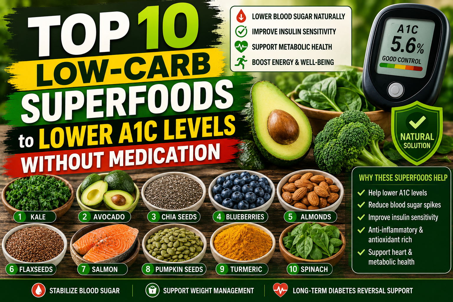 Top 10 Low-Carb Superfoods to Lower A1C Levels Without Medication