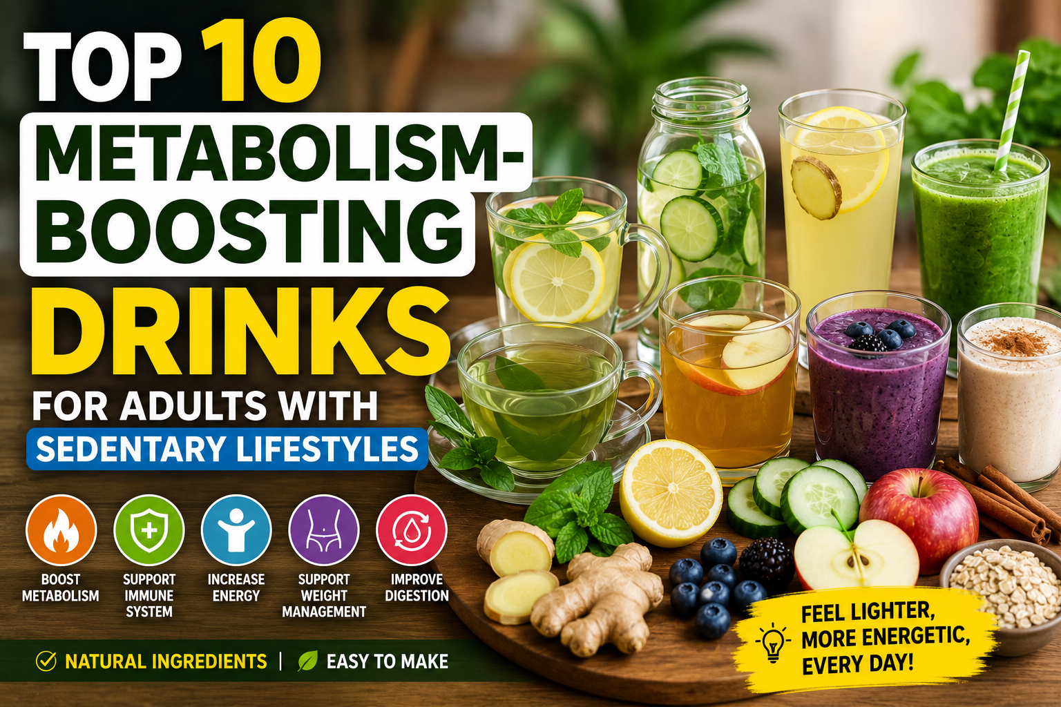 Top 10 Metabolism-Boosting Drinks for Adults with Sedentary Lifestyles