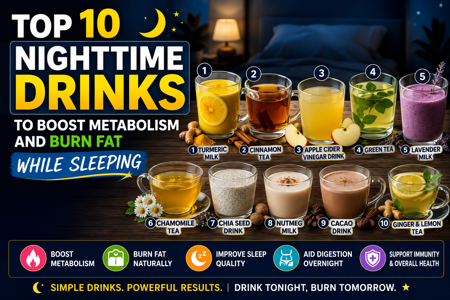 Top 10 Nighttime Drinks to Boost Metabolism and Burn Fat While Sleeping