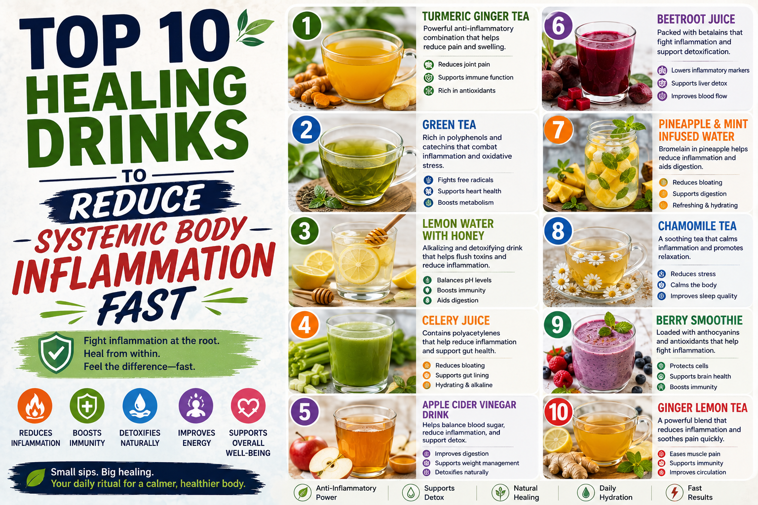 Top 10 Healing Drinks to Reduce Systemic Body Inflammation Fast