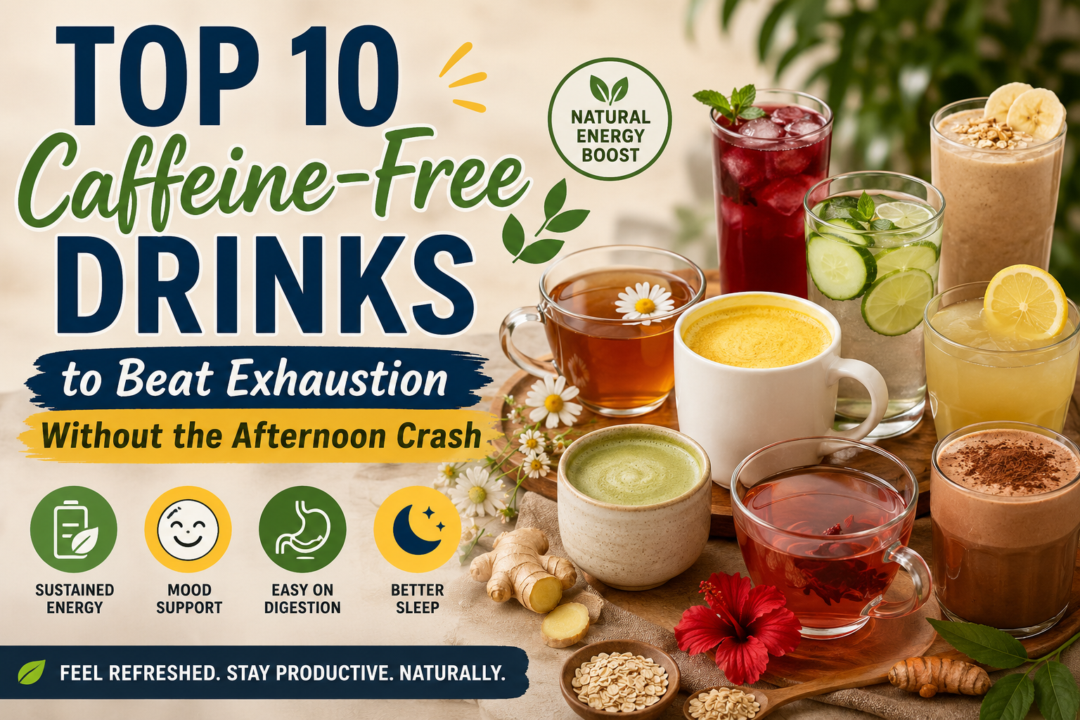 Top 10 Caffeine-Free Drinks to Beat Exhaustion Without the Afternoon Crash