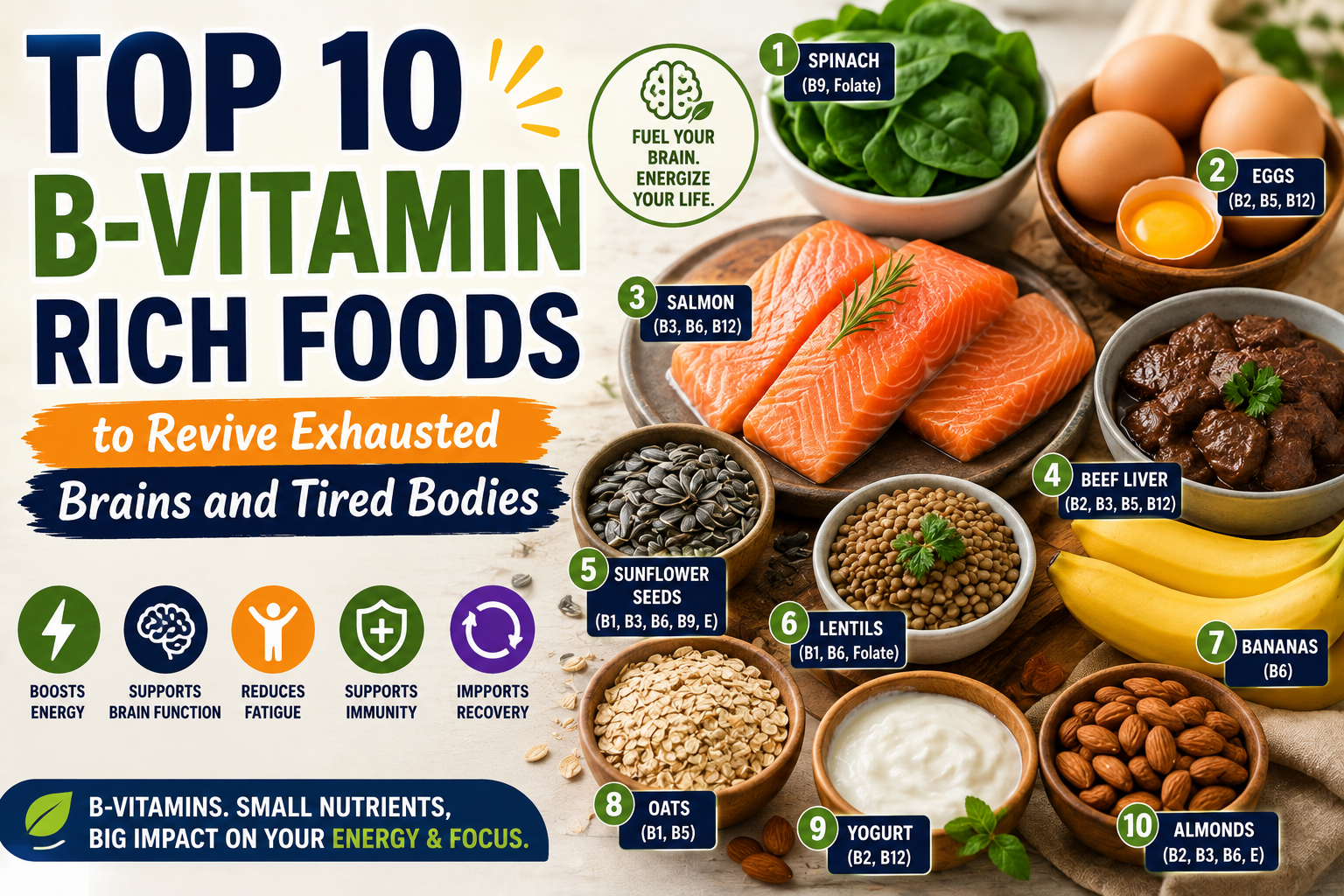 Top 10 B-Vitamin Rich Foods to Revive Exhausted Brains and Tired Bodies