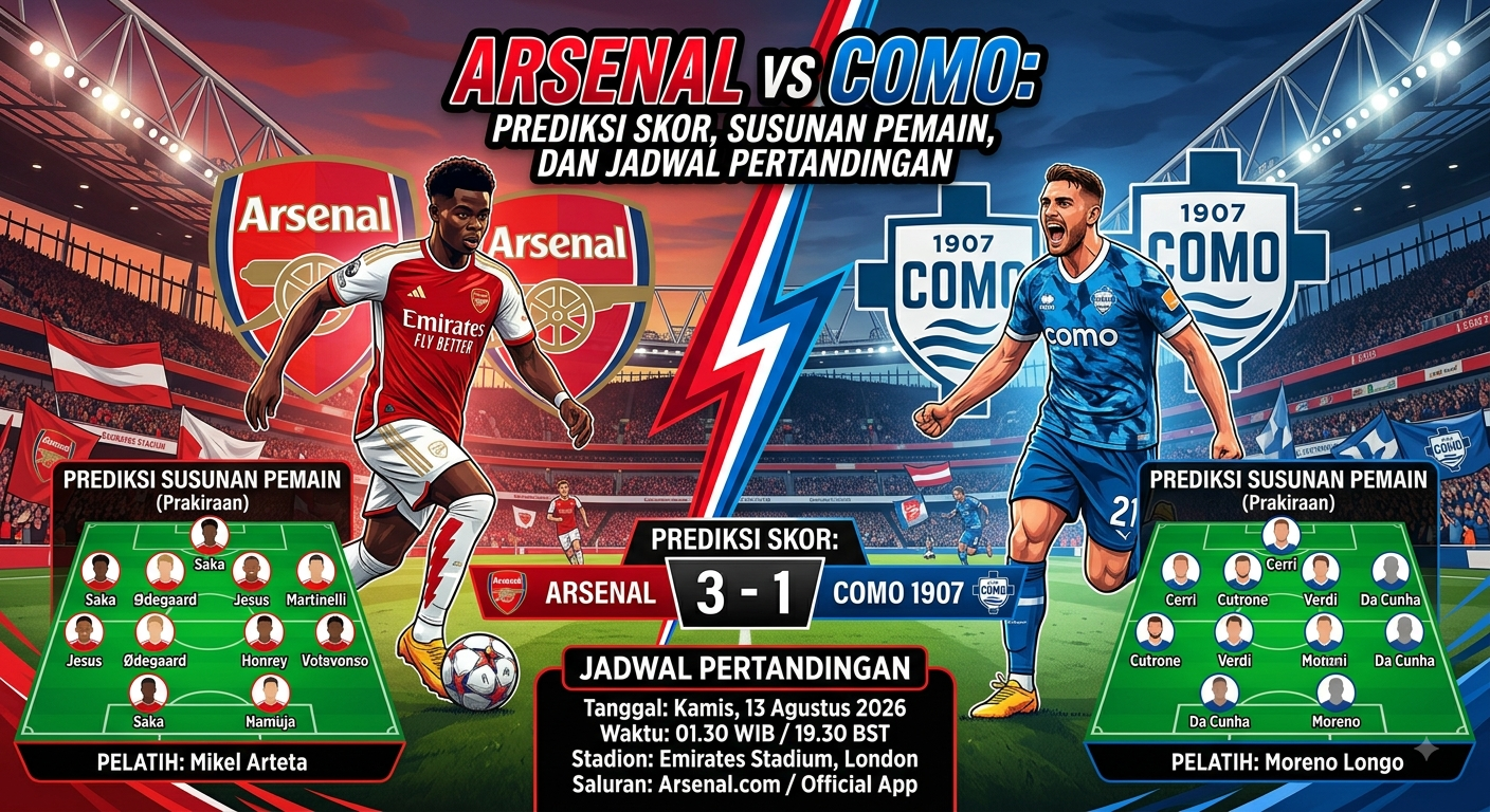 Arsenal vs Como: Prediksi Skor, Susunan Pemain, dan Jadwal Pertandingan
