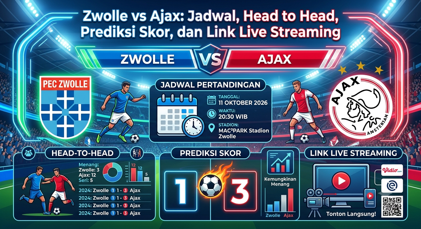 Zwolle vs Ajax: Jadwal, Head to Head, Prediksi Skor, dan Link Live Streaming