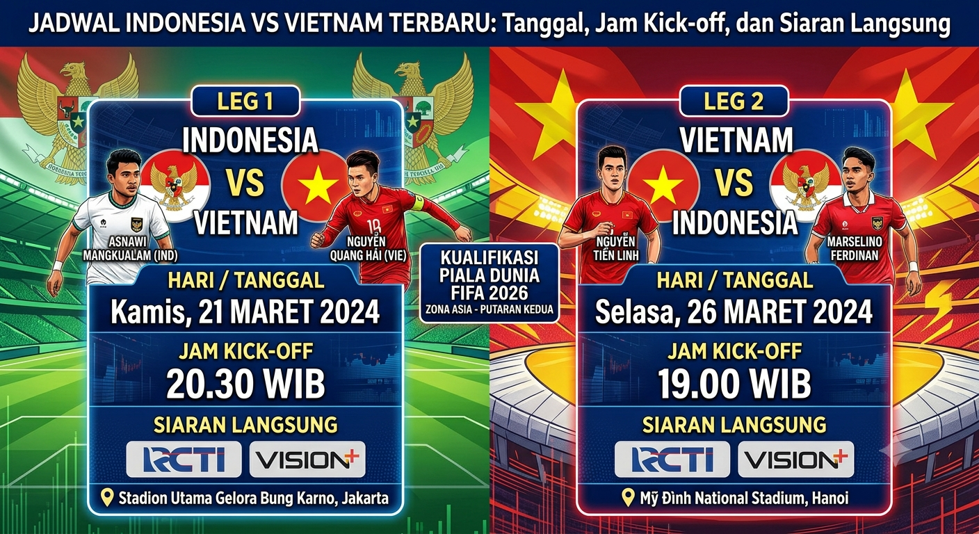 Jadwal Indonesia vs Vietnam Terbaru: Tanggal, Jam Kick-off, dan Siaran Langsung