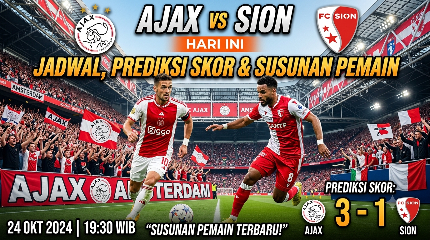 Ajax vs Sion Hari Ini: Jadwal, Prediksi Skor dan Susunan Pemain