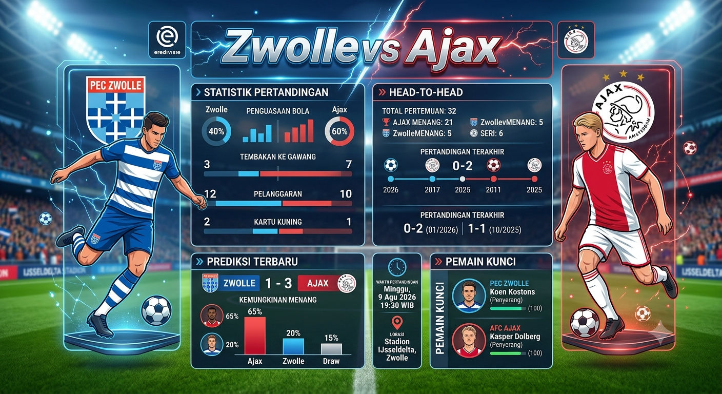 Zwolle vs Ajax: Statistik Pertandingan, Head to Head, dan Prediksi Terbaru