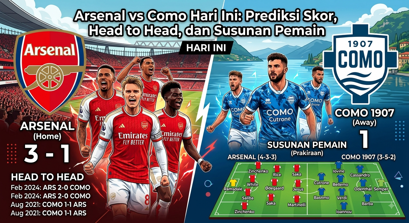 Arsenal vs Como Hari Ini: Prediksi Skor, Head to Head, dan Susunan Pemain