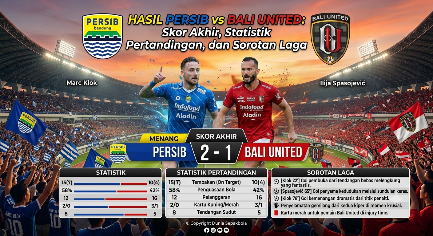Hasil Persib vs Bali United: Skor Akhir, Statistik Pertandingan, dan Sorotan Laga