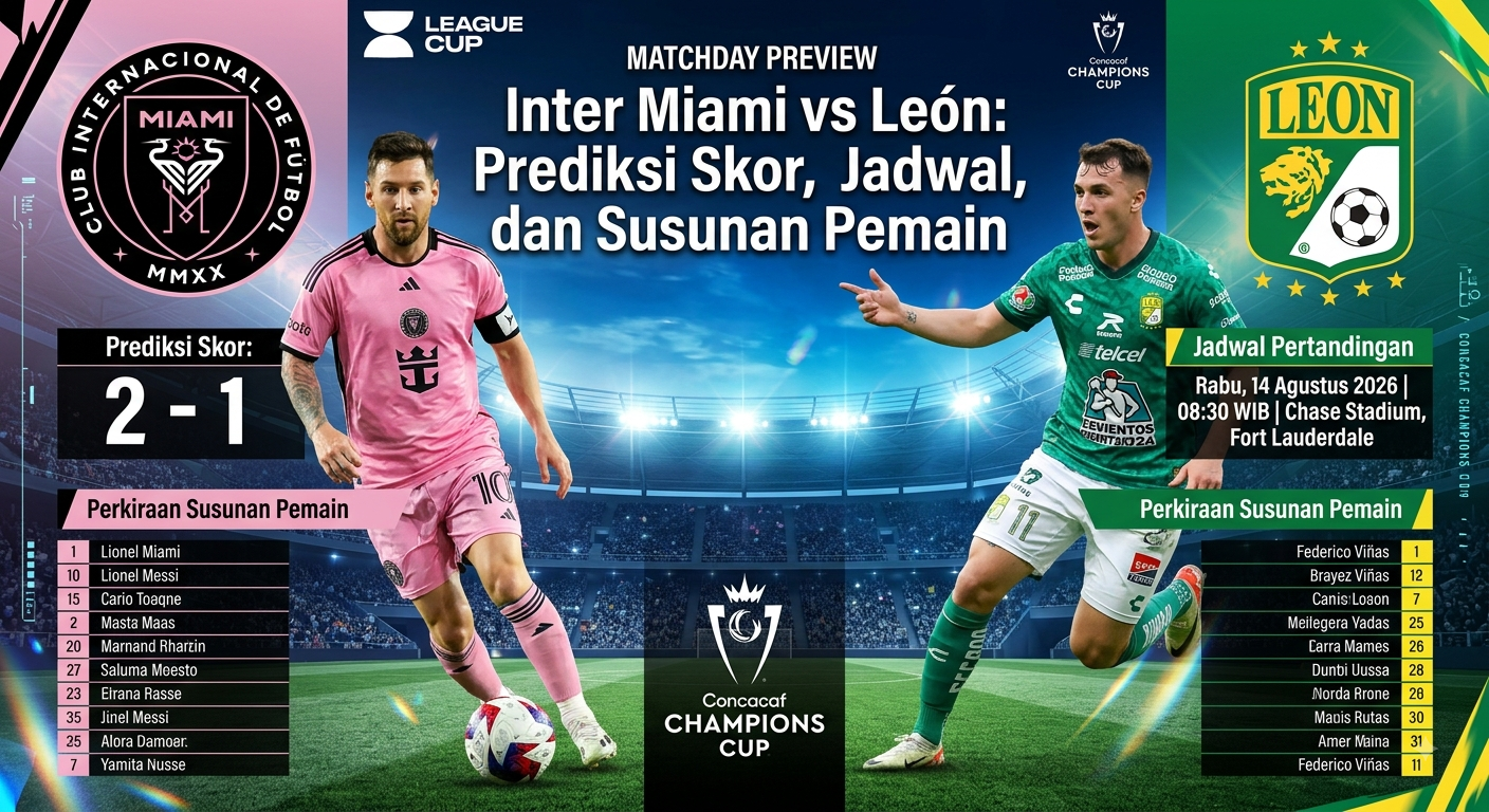 Inter Miami vs León: Prediksi Skor, Jadwal, dan Susunan PemainInter Miami vs León: Prediksi Skor, Jadwal, dan Susunan Pemain