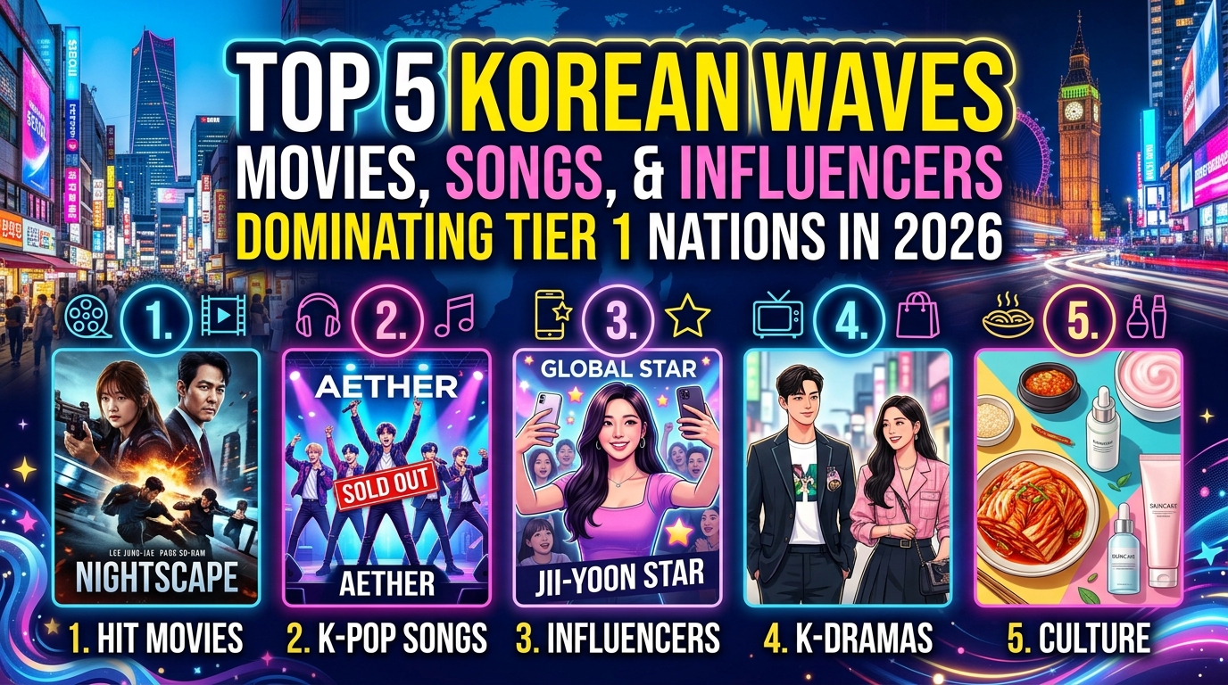 Top 5 Korean Waves: Movies, Songs, and Influencers Dominating Tier 1 Nations in 2026