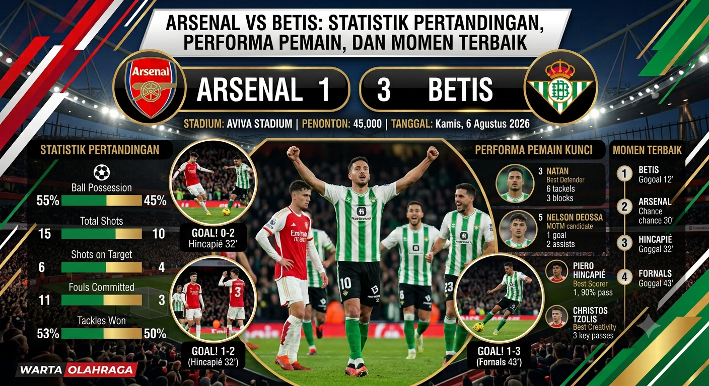 Arsenal vs Betis: Statistik Pertandingan, Performa Pemain, dan Momen Terbaik