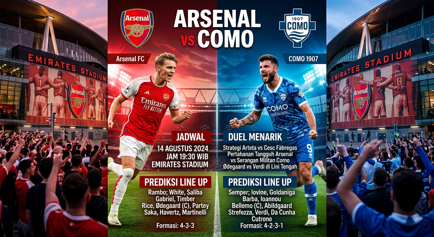 Arsenal vs Como: Jadwal, Prediksi Line Up, dan Duel Menarik Kedua Tim