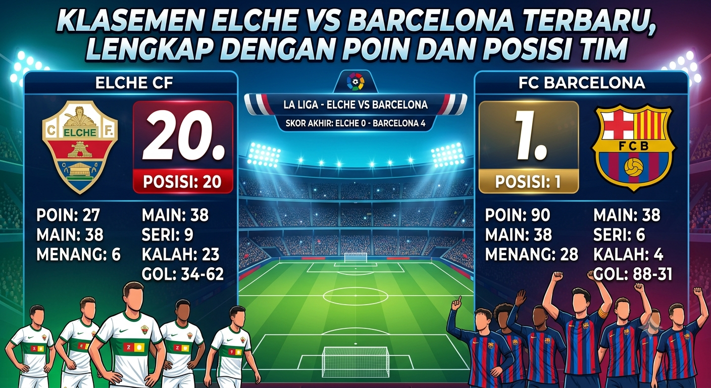 Klasemen Elche vs Barcelona Terbaru, Lengkap dengan Poin dan Posisi Tim