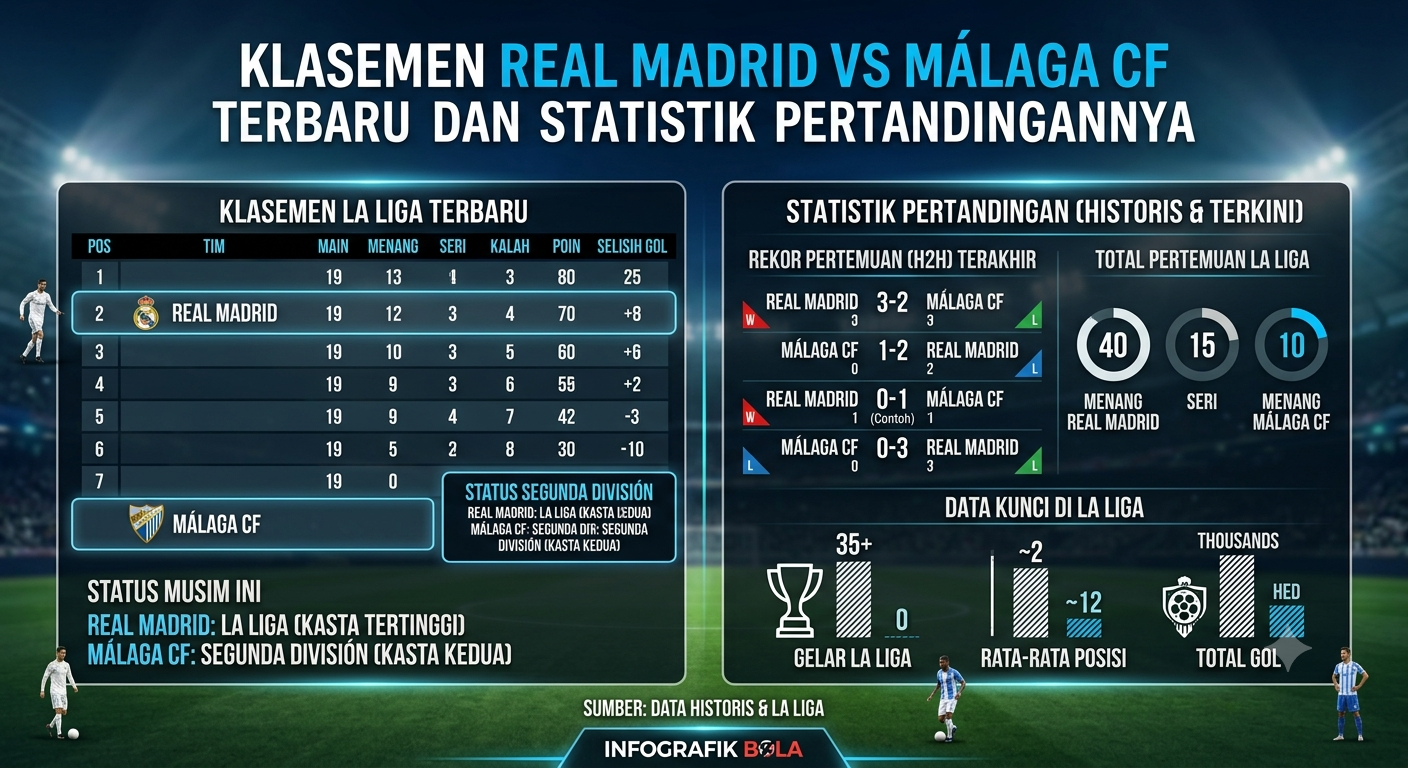 Klasemen Real Madrid vs Málaga CF Terbaru dan Statistik Pertandingannya
