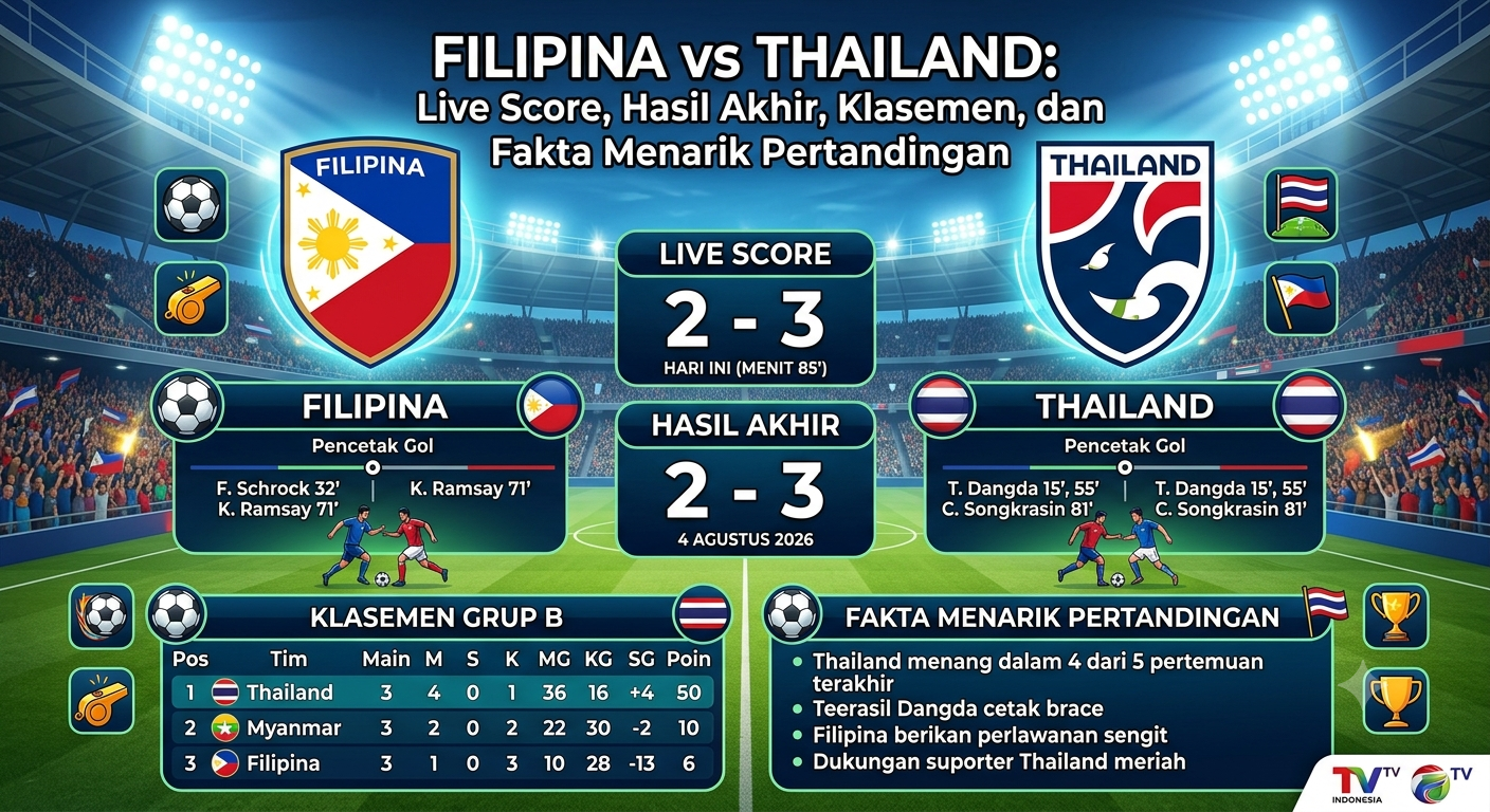 Filipina vs Thailand: Live Score, Hasil Akhir, Klasemen, dan Fakta Menarik Pertandingan