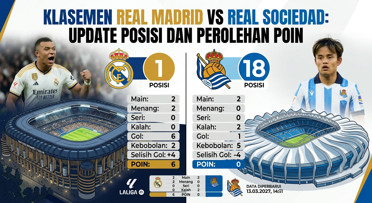 Klasemen Real Madrid vs Real Sociedad: Update Posisi dan Perolehan Poin