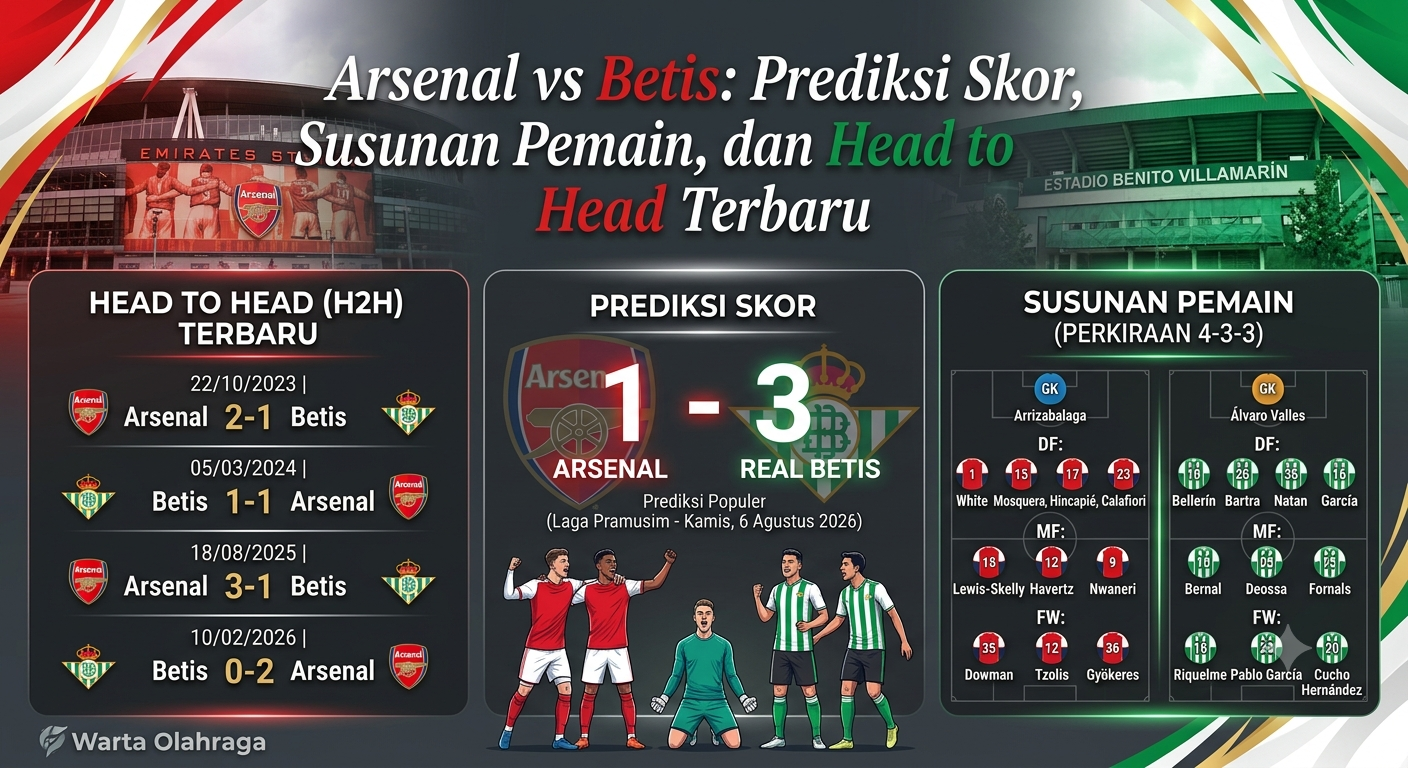Arsenal vs Betis: Prediksi Skor, Susunan Pemain, dan Head to Head Terbaru