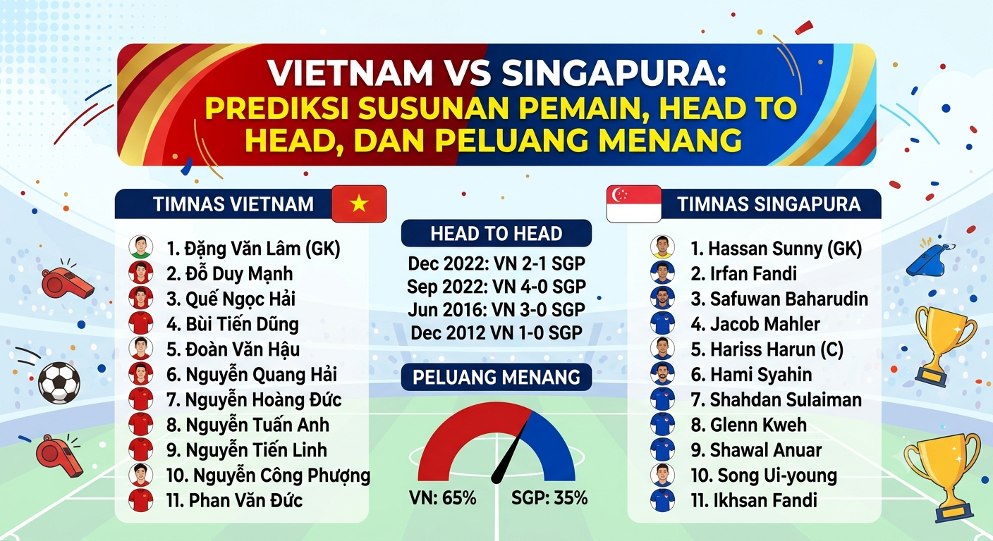 Vietnam vs Singapura: Prediksi Susunan Pemain, Head to Head, dan Peluang Menang