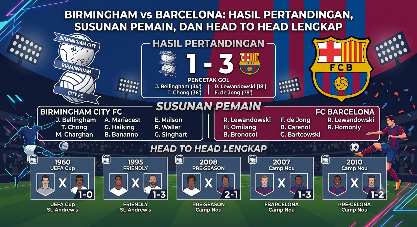 Birmingham vs Barcelona: Hasil Pertandingan, Susunan Pemain, dan Head to Head Lengkap