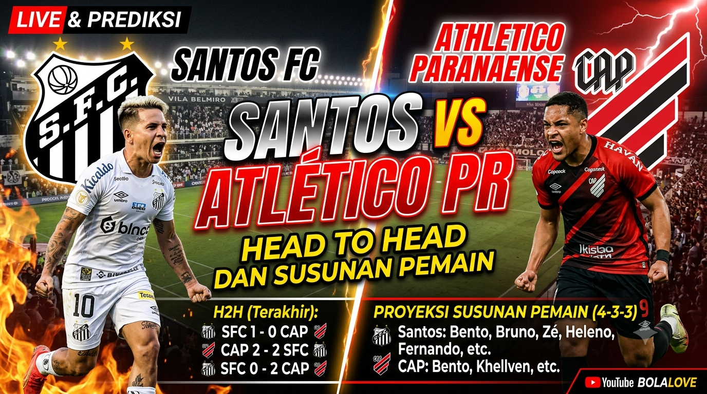 Santos vs Atlético Paranaense: Head to Head dan Susunan Pemain