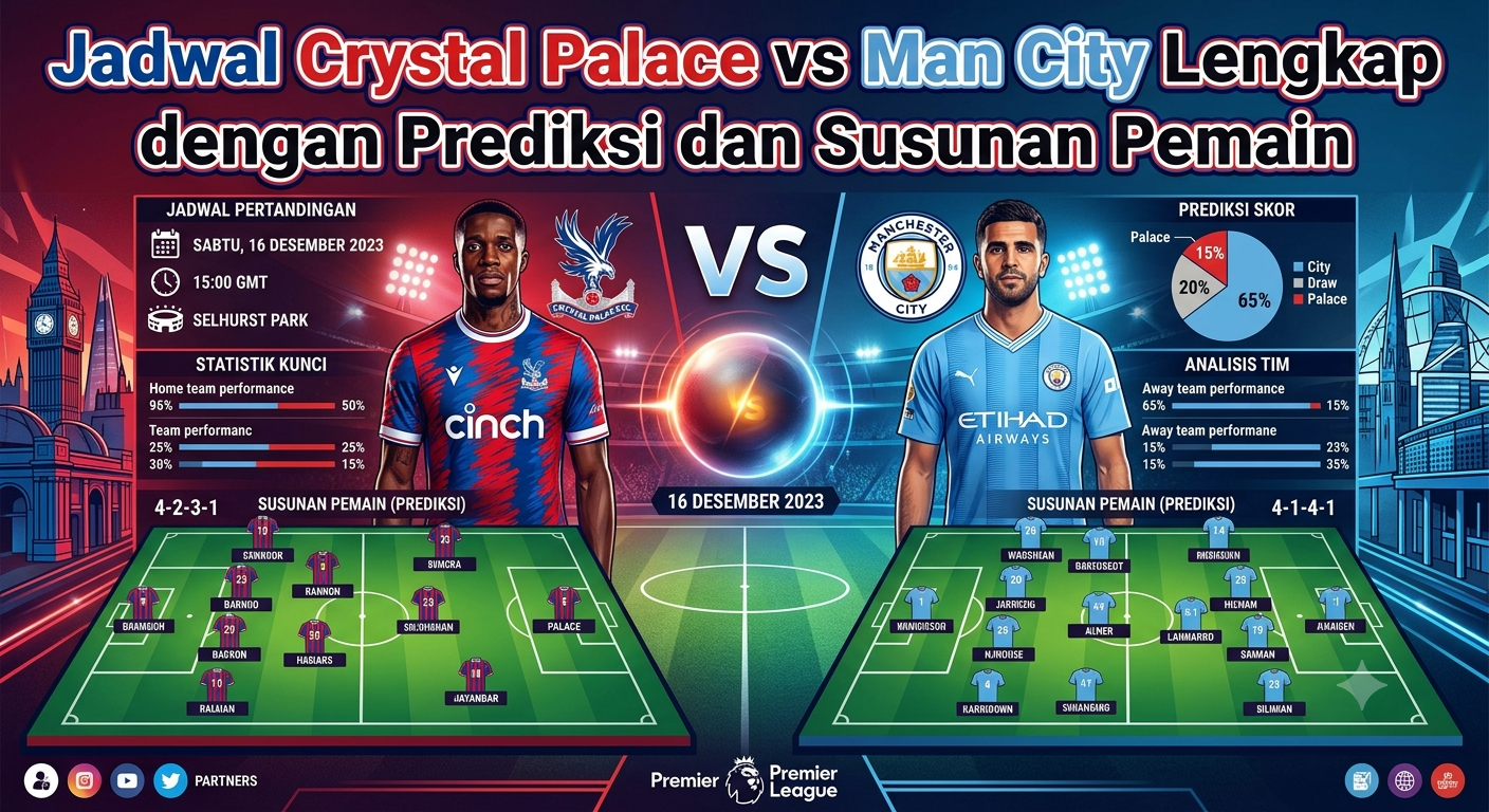 Jadwal Crystal Palace vs Man City Lengkap dengan Prediksi dan Susunan Pemain