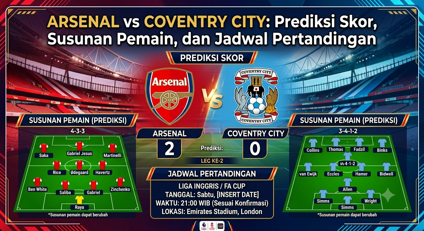 Arsenal vs Coventry City: Prediksi Skor, Susunan Pemain, dan Jadwal Pertandingan
