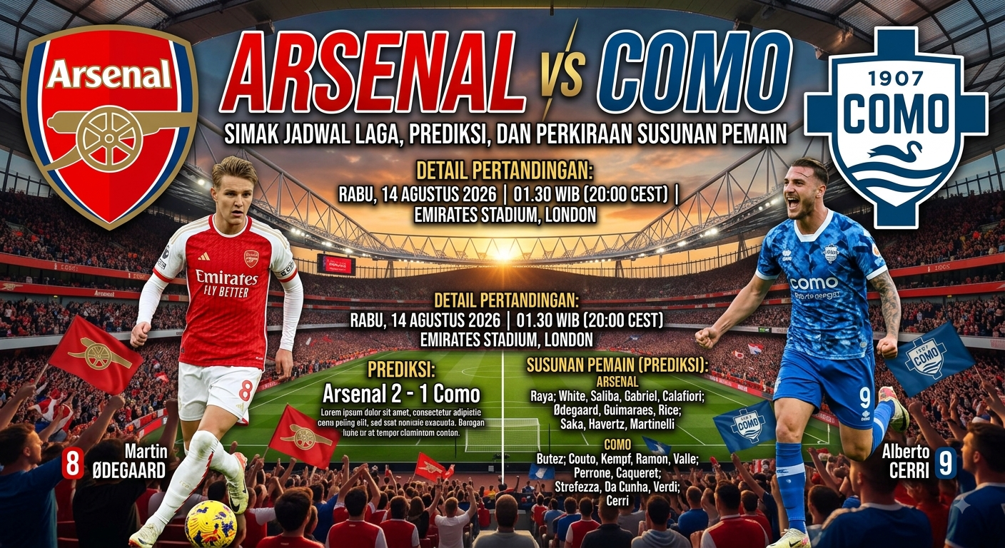 Arsenal vs Como: Simak Jadwal Laga, Prediksi, dan Perkiraan Susunan Pemain