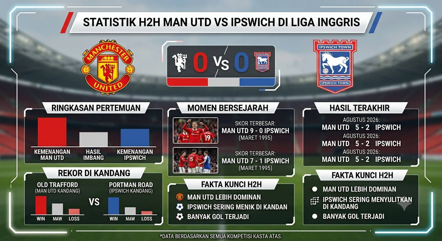 Statistik H2H Man Utd vs Ipswich di Liga Inggris