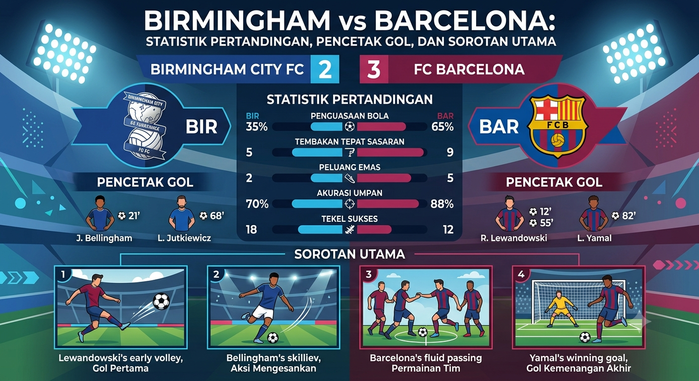 Birmingham vs Barcelona: Statistik Pertandingan, Pencetak Gol, dan Sorotan Utama