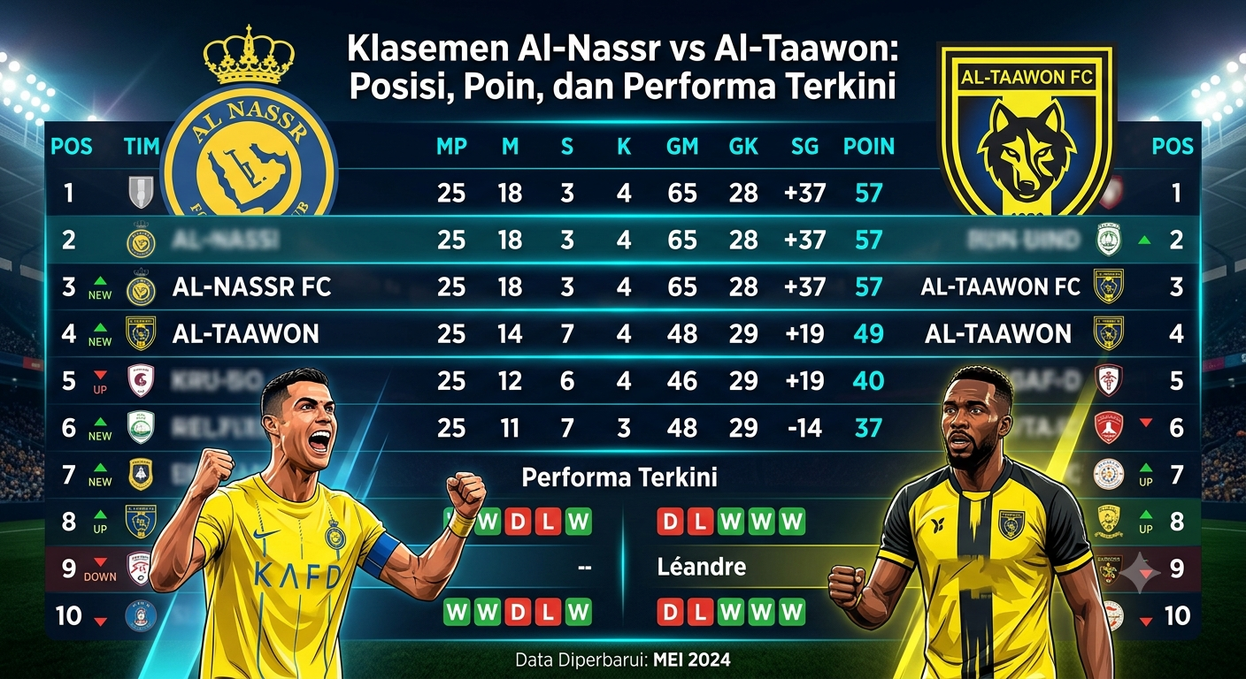 Klasemen Al-Nassr vs Al-Taawon: Posisi, Poin, dan Performa Terkini