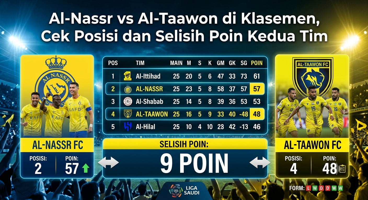 Al-Nassr vs Al-Taawon di Klasemen, Cek Posisi dan Selisih Poin Kedua Tim