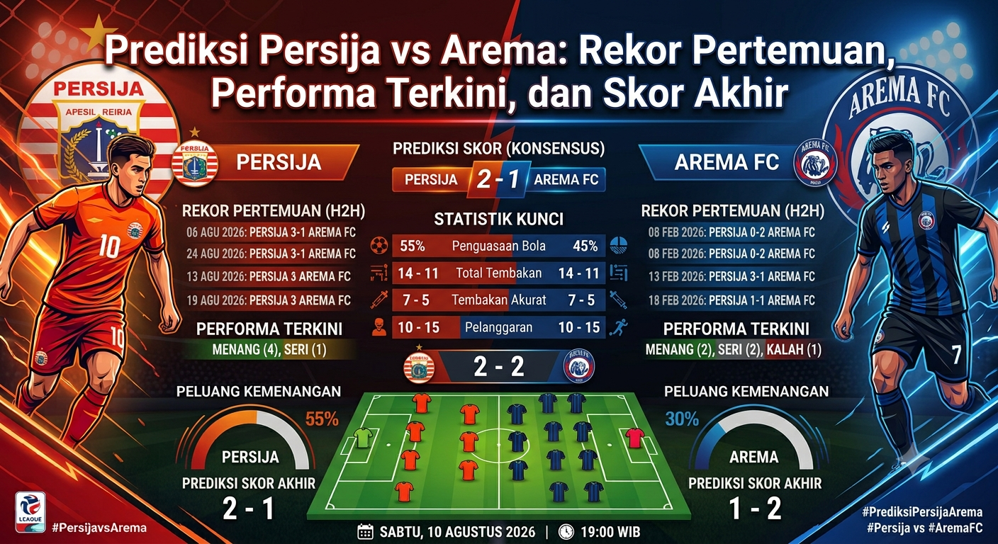 Prediksi Persija vs Arema: Rekor Pertemuan, Performa Terkini, dan Skor Akhir