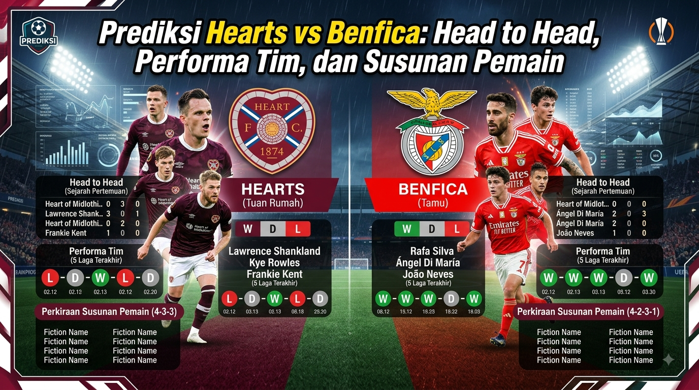 Prediksi Hearts vs Benfica: Head to Head, Performa Tim, dan Susunan Pemain