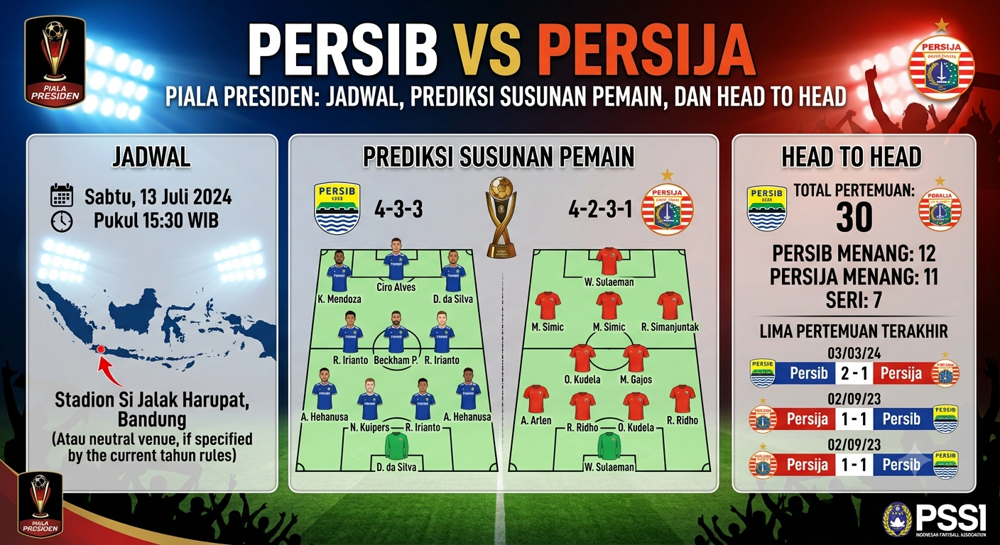 Persib vs Persija Piala Presiden: Jadwal, Prediksi Susunan Pemain, dan Head to Head