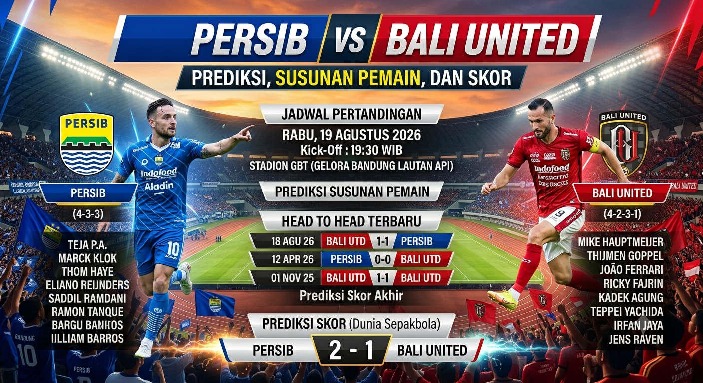 Persib vs Bali United Hari Ini: Prediksi, Susunan Pemain, dan Skor